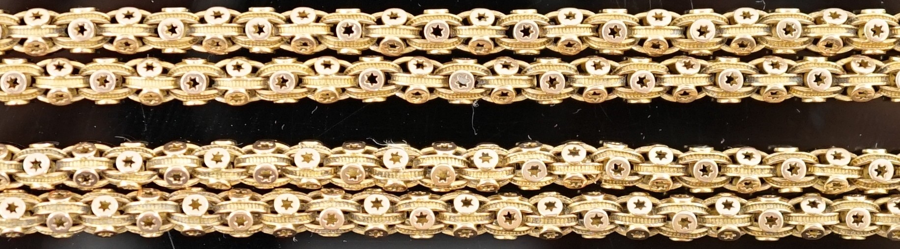 A 19th century gold guard chain